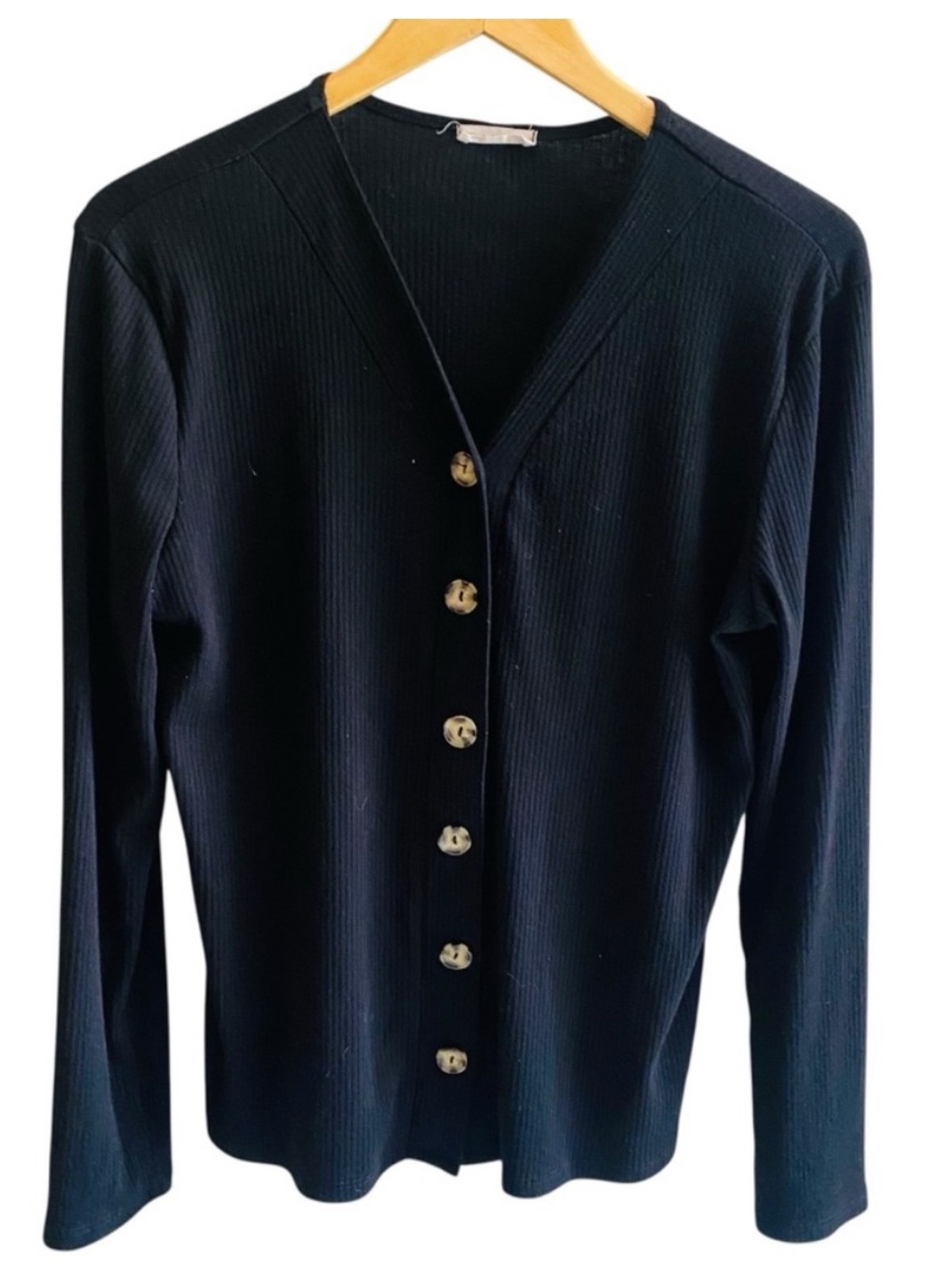 BOHME Black Ribbed V Neck Cardigan